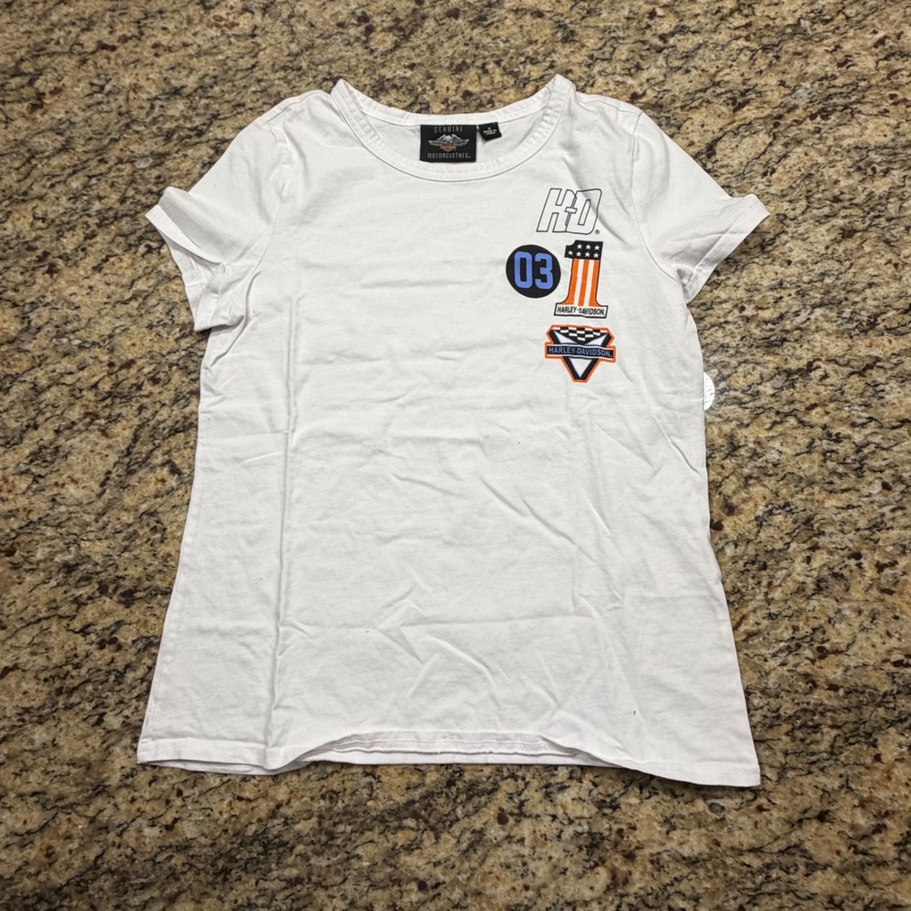 Harley-Davidson Womens White Graphic T-Shirt Genuine Motorclothes Medium ws